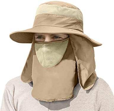 Women & Men Outdoor Sun Hat UV Protection Fishing Hiking Caps with Face Neck Flap Cover UPF 50+